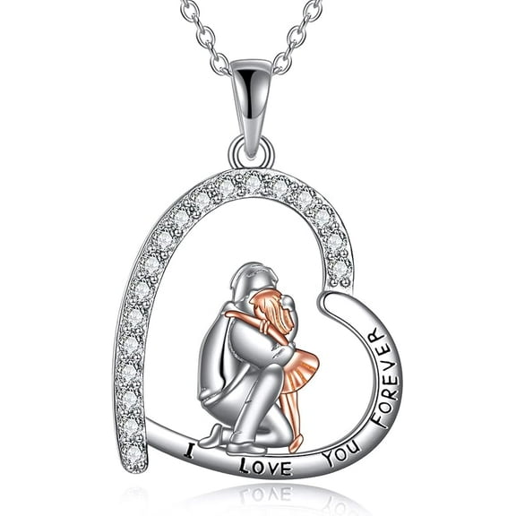 DOLIOX S925 Sterling Silver Father Daughter Heart Pendant Necklace from Dad Father I Love You Forever Jewelry Gift