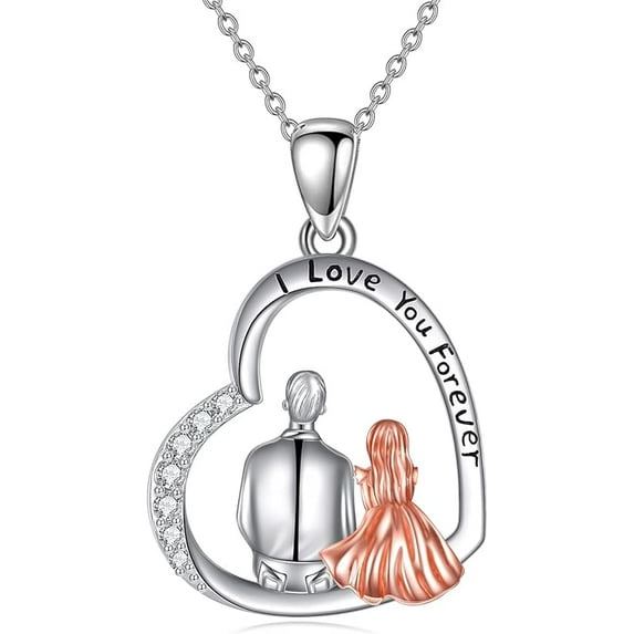 DOLIOX S925 Sterling Silver Father Daughter Heart Pendant Necklace from Dad Father I Love You Forever Jewelry Gift