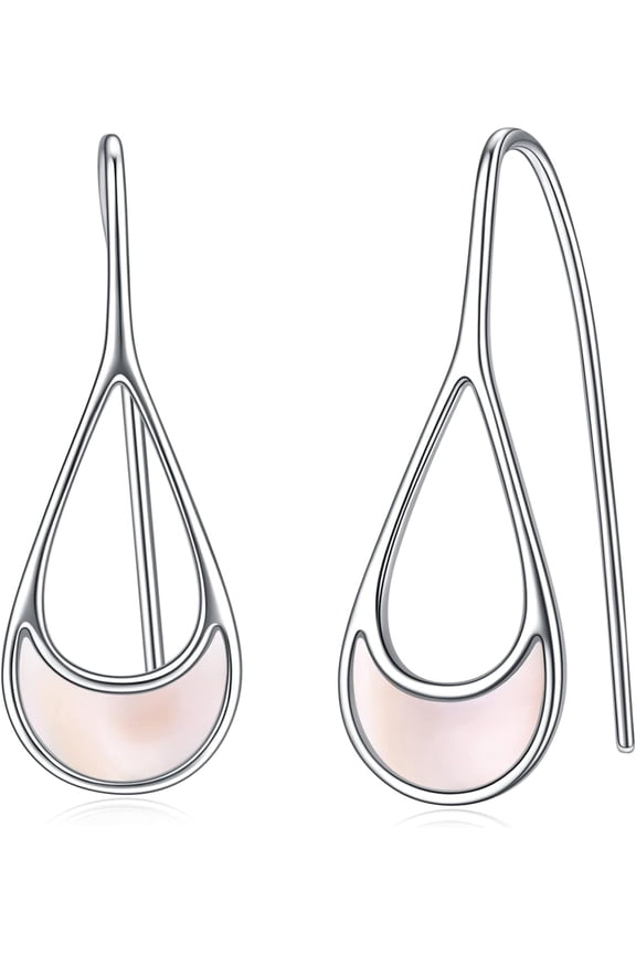 Sterling Silver Boho Hoop Drop Dangle Threader Mother of Pearl Earring Statement Hypoallergenic Jewelry for Women