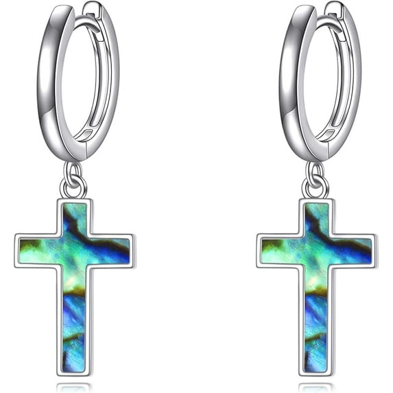 DOLIOX Sterling Silver Hanging Cross Earrings Cross/Ankh/Faith Hoop Earrings for Men Women