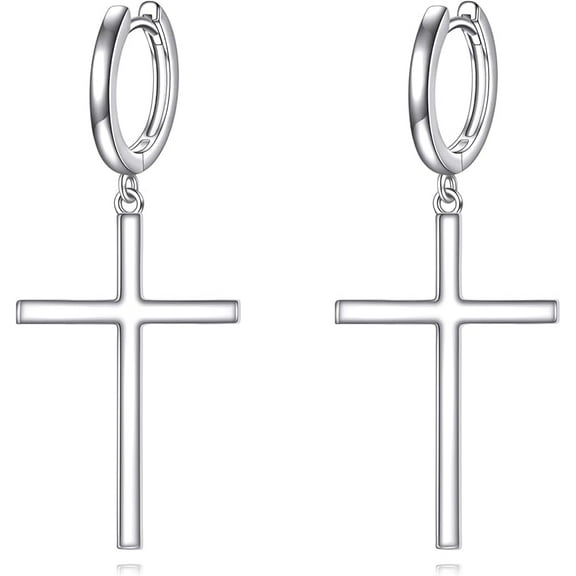 DOLIOX Sterling Silver Hanging Cross Earrings Cross/Ankh/Faith Hoop Earrings for Men Women