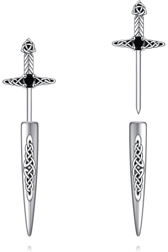 Sword Earrings 925 Sterling Silver Celtic Knot Earrings Irish Studs Earrings Gothic Punk Sword Jewelry for Men Women
