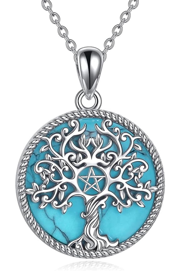 Tree of Life Necklace Sterling Silver Pentagram Pentacle Triple Moon Goddess Pendant Necklace Pagan Wiccan Magic Amulet Jewelry for Women Men