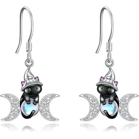 DOLIOX Triple Moon Goddess Amulet Dangle Earrings Sterling Silver Wiccan Witch Pagan Jewelry For Women