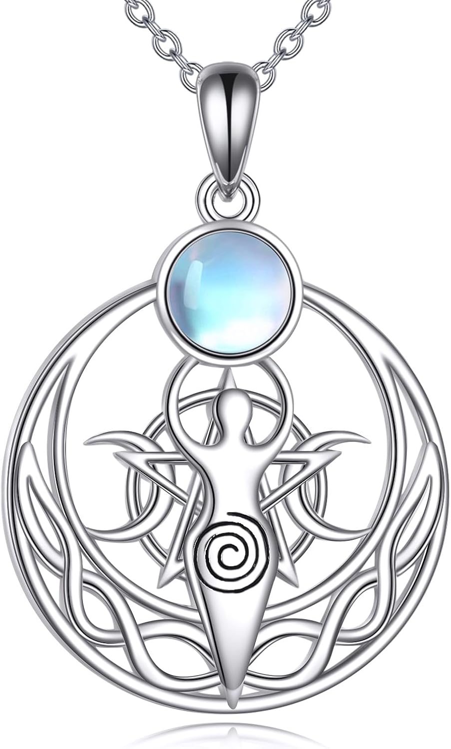 DOLIOX Triple Moon Goddess Necklace 925 Sterling Silver Moonstone ...
