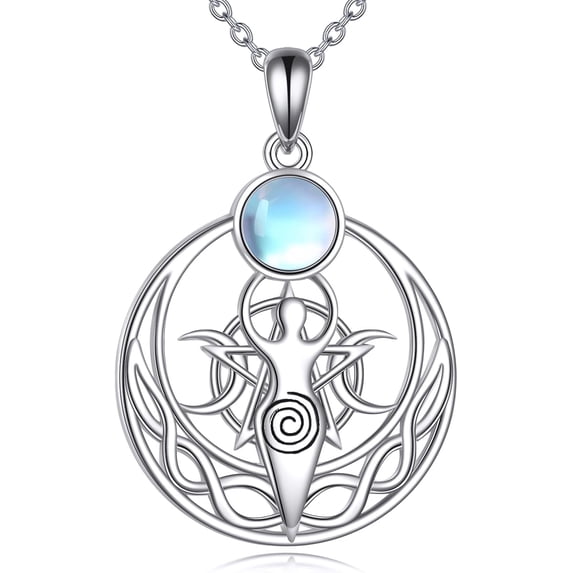 DOLIOX Triple Moon Goddess Necklace 925 Sterling Silver Moonstone ...