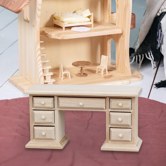DOLITY 1:12 Dollhouse Computer Desk Office Desk for Landscape Decorations
