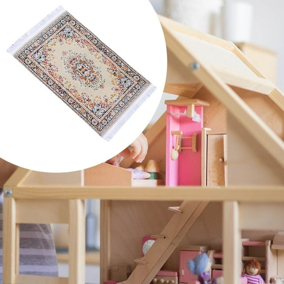 DOLITY 1:6 1:12 Scale Woven Rug Dollhouse Floor Covering for Home Bedroom Ornaments Yellow