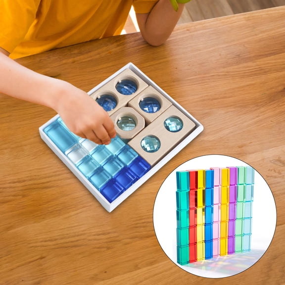 DOLITY 19Pcs Rainbow Building Cubes Smooth Acrylic GEM Building Blocks Set for Kids Blue