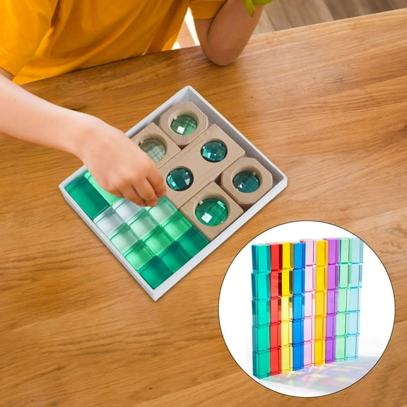 DOLITY 19Pcs Rainbow Building Cubes Smooth Acrylic GEM Building Blocks Set for Kids Green