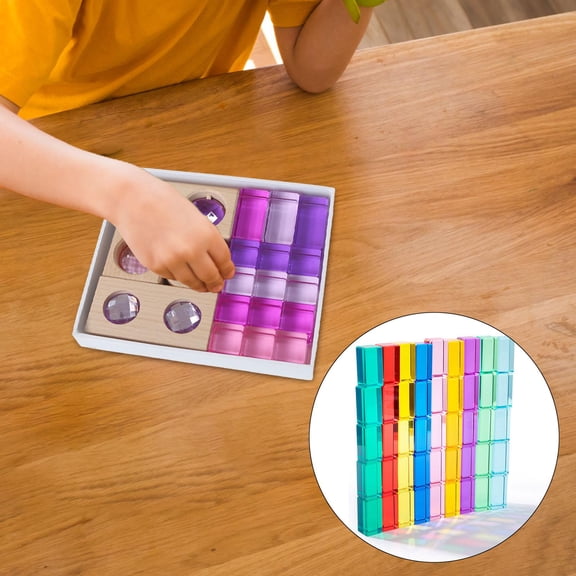 DOLITY 19Pcs Rainbow Building Cubes Smooth Acrylic GEM Building Blocks Set for Kids Violet