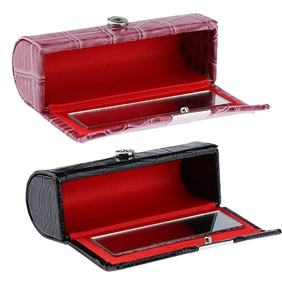 DOLITY 2Pcs Female Single Lipstick Case with Mirror Lipstick Holder for Purse Travel Black Bean Paste Red