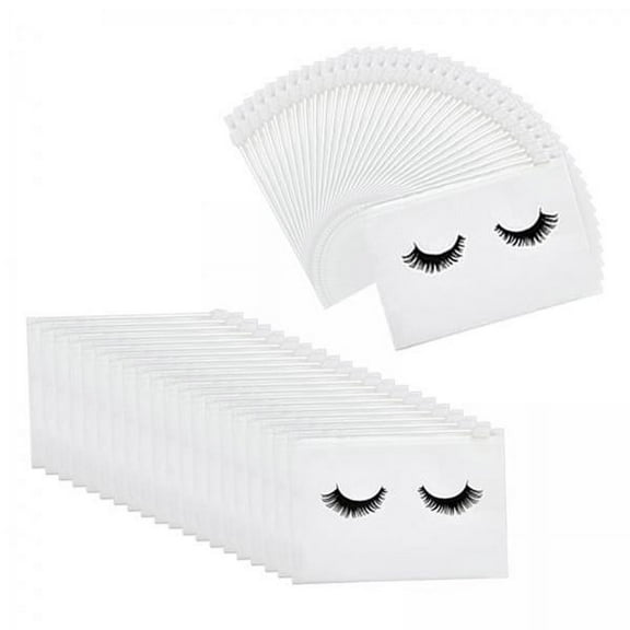 DOLITY 2X 50 Count Lash Bags Eyelash Makeup Bags with Zipper Adorable 18x13cm White