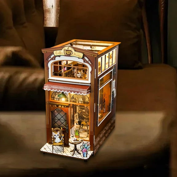 DOLITY 3D Wooden Miniature Dollhouse Kits Desktop Ornament Modern Coffee Shop Model