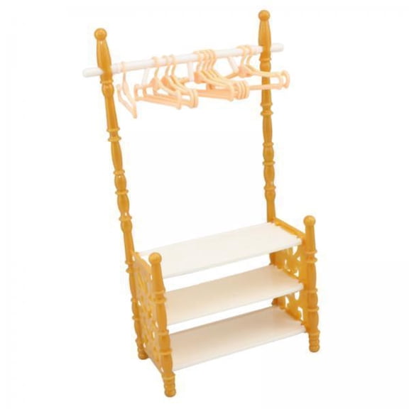 DOLITY 3x1/12 1/6 Dollhouse Miniature Model Coat Rack Shoe Bench with 10 Coat Hangers