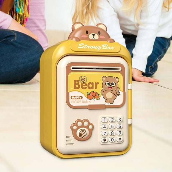 DOLITY ATM Savings Bank Auto Scroll Money Password Lock Savings Bank for Kids Gifts Yellow