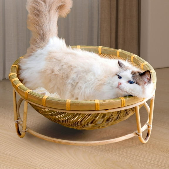 DOLITY Bamboo Woven Cat Nest Breathable Universal for Kitten Dogs Small Medium Cats 35cm