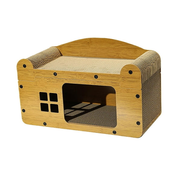 DOLITY Cardboard Cat House Cat House Cave Castle Interactive Kitty Condo Lounge Bed for L