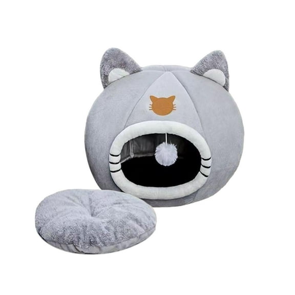 DOLITY Cat Bed Hooded for Indoor Cats,Calming Warming Pet Bed Cave Indoor Cat Puppy Sleeping Cat House with Removable Cushion,Washable,Gray Small