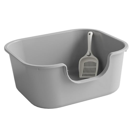 DOLITY Cat Litter Basin, Open Top Pet Litter Tray, Portable Cat Litter Container, Kitty Litter Pan High Sides for Indoor Cats, Gray