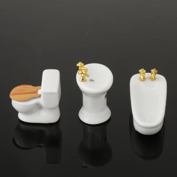 DOLITY Ceramic Dollhouse Sink Toilet Bathtub Dollhouse Miniature Furniture Toys Playset leaf printed