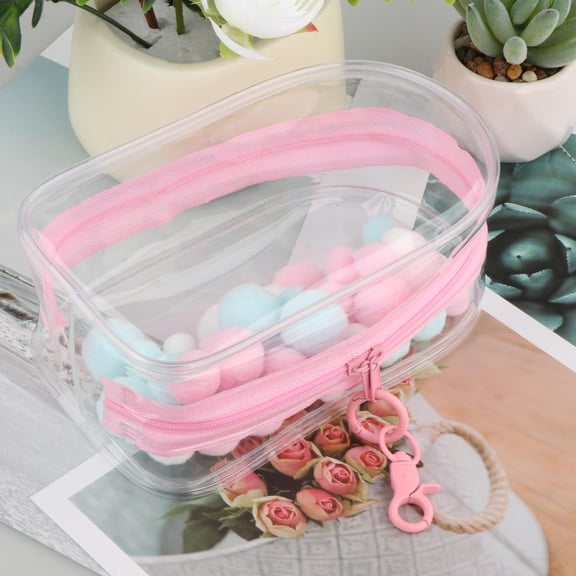 DOLITY Clear Figure Display Bag with Keychain Collectibles Display Case Waterproof for Miniacture Figures Keychain Charms for Collectibles pink