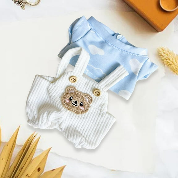 DOLITY Dolls Suspender Pants with T Shirt Set Accs Handmade Clothing for 20cm Dolls Blue