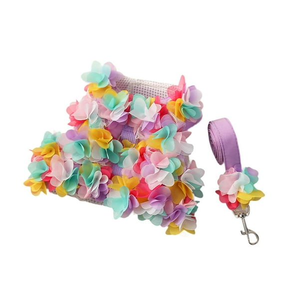 DOLITY Floral Dog Harness Dress with Leash Dog Dress for Puppy Small Dogs Girl Cats M