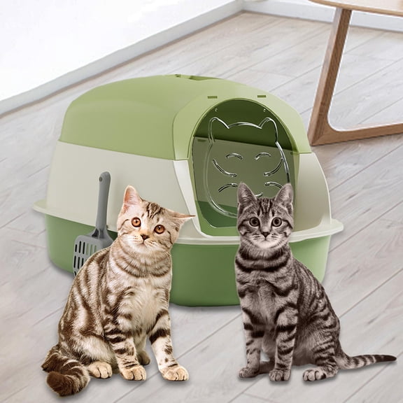 DOLITY Hooded Cat with Lid Large Cat Toilet Kitty Litter Tray Anti ing Green