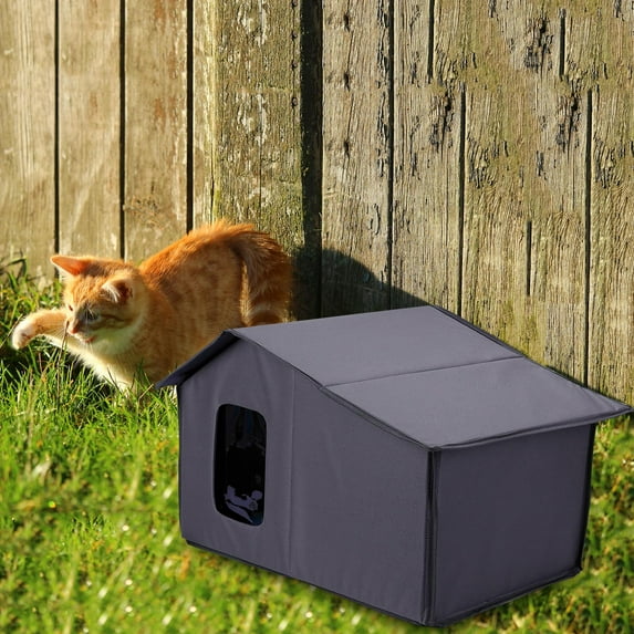 DOLITY Outdoor Cat House Weatherproof,Stray Cats Shelter,Collapsible Winter Warm Feral Cats House Gray