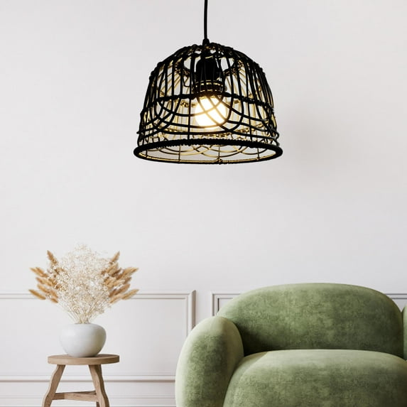 DOLITY Rattan Woven Pendant Fixture Shades, Wicker Rattan Shades Ceiling Lamp Shade for Dining Living Bedroom Kitchen Farmhouse,Black(Only Lampshades)