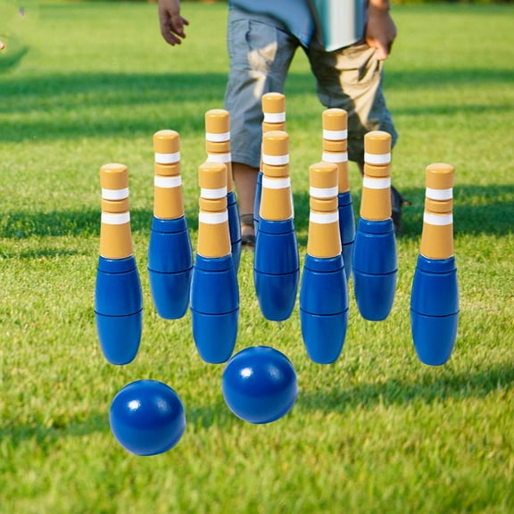 DOLITY Wood Bowling Set Skittles Toys Backyard Games for Garden Birthday Gift Floor