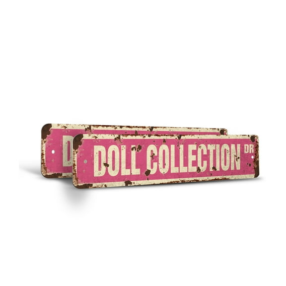 DOLL COLLECTION Vintage Style Rustic Street Sign – (2 Pack) Barbie Antique Collectible Collector Baby Retro Decorative Wall Sign for Home, Garage, or Outdoor Use | 4" X 18" Aluminum