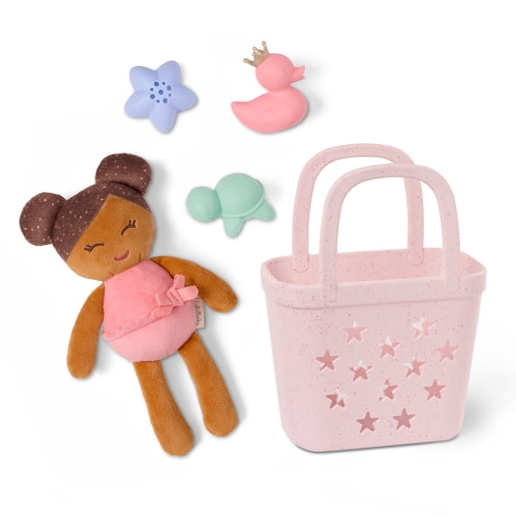 LullaBaby Bath Doll & Basket Plush Baby Doll & Bath Toys in Basket