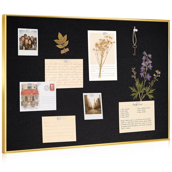 DOLLAR BOSS Black Bulletin Board with Linen 36x24 Inches Cork Board for Wall Poster Board with Gold Aluminum Frame Hanging Pin Board Vision Board for Home Office Room Decor with 10 Push Pins