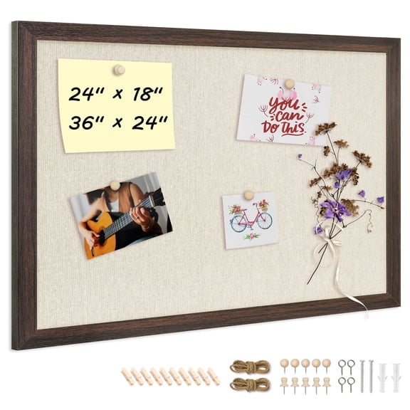 DOLLAR BOSS Bulletin Board Beige Cork Board with Linen, 18"x 24" Double Sided Corkboard Bulletin Board for Wall Decor, Wall Mounted Pin Board Picture Board, Black Wood Frame