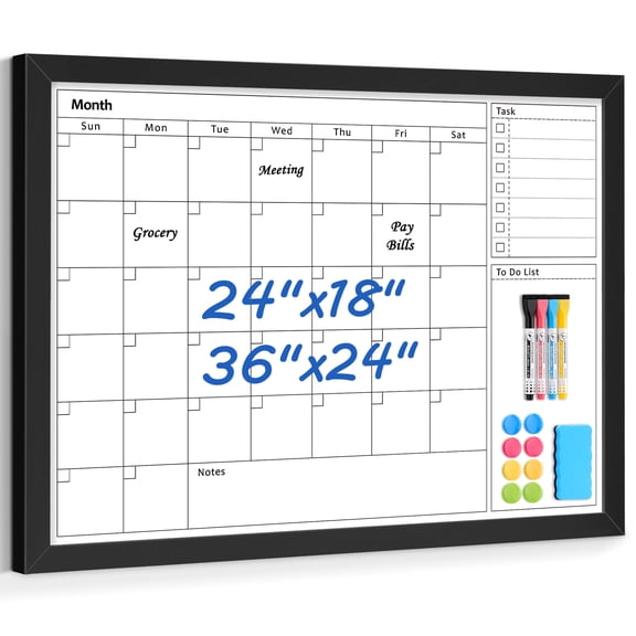 DOLLAR BOSS Calendar White Board Dry Erase Calendar Whiteboard 24" x 18" Wall Mount Magnetic Whiteboard Monthly Whiteboard Calendar for Home Office School Includes 1 Eraser & 4 Markers & 8 Magnets