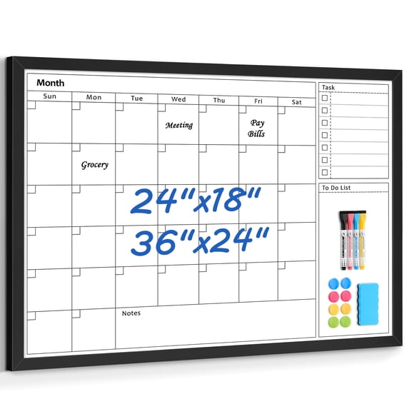 DOLLAR BOSS Calendar White Board Dry Erase Calendar Whiteboard 36" x 24" Wall Mount Magnetic Whiteboard Monthly Whiteboard Calendar for Home Office School Includes 1 Eraser & 4 Markers & 8 Magnets