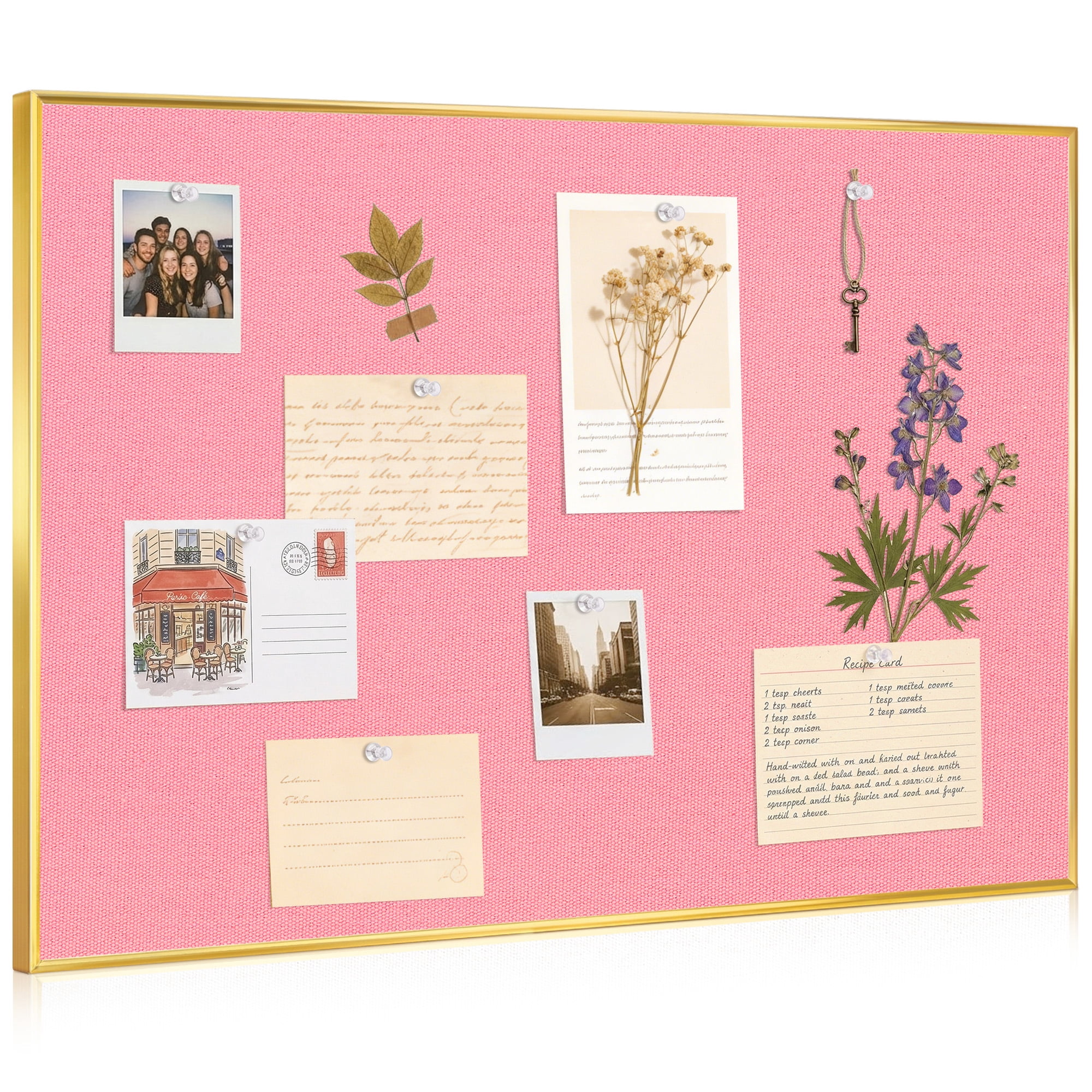 DOLLAR BOSS Cork Board for Wall Hanging with Linen, 24x18 Inches Pink Bulletin Board with 10 Push Pins, Mounted Memo Message Board for Home Office Decor, Dorm Room Essentials, Classroom Organization