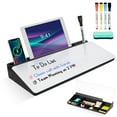 thumbnail image 1 of DOLLAR BOSS Desktop Glass Whiteboard with Organizer, Small Dry Erase White Board Computer Pad Keyboard Stand for Home, Office Desk Accessories with 4 Markers 1 Eraser, White & Black, 1 of 8