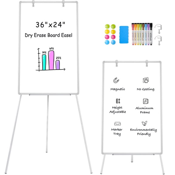 DOLLAR BOSS Large Whiteboard Easel with Stand 36" x 24" Height Adjustable Tripod Stand Portable Magnetic Dry Erase White Board, 3' x 2' Flipchart White Board for Office Home Classroom, Sliver