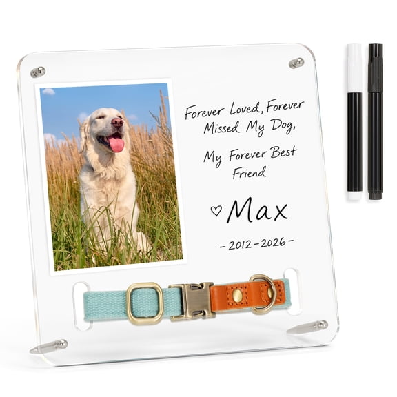 DOLLAR BOSS Pet Memorial Gift Tabletop Acrylic Photo Frame 9"x9" Lost Pet Sympathy Gifts Personalized Dog Cat Plaque Photo Frame Condolence Gifts Loss of Dog Cat Memory Gifts for Dog/Cat Passing
