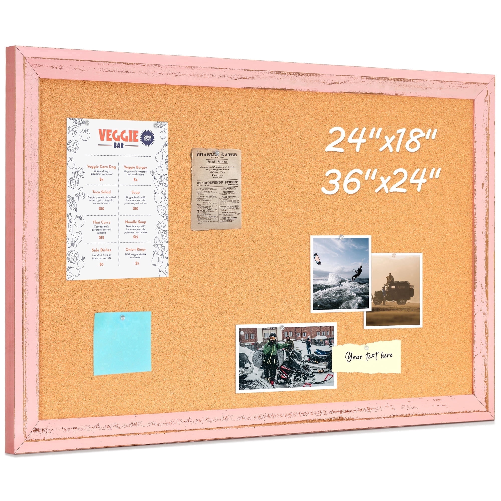 DOLLAR BOSS Poster Board Bulletin Board Pink Cork Board for Wall 24 X 18 Inches Message Project Board Decorative Hanging Pin Board for Office & Home Decor with 10 Pushpins