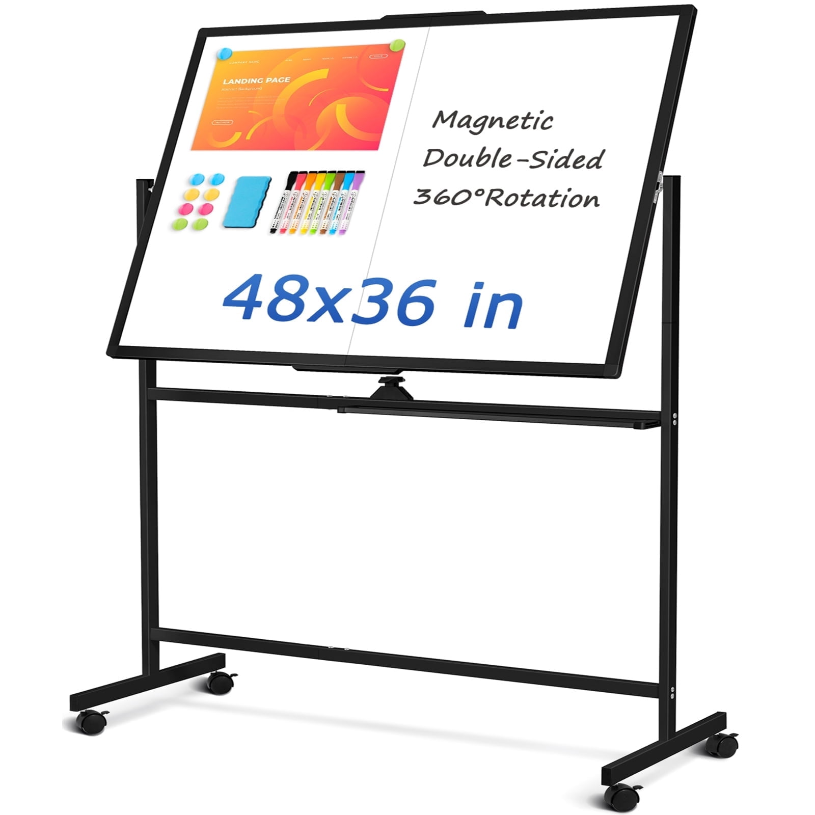 DOLLAR BOSS Rolling White Board Dry Erase Board Rolling 48"x36" Double Sided Large Standing Whiteboard Easel with Wheels Mobile White Board with Stand for Office, Classroom & Home, Black
