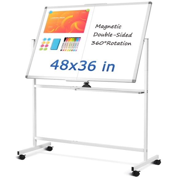 DOLLAR BOSS Rolling White Board Dry Erase Board Rolling 48"x36" Double Sided Large Standing Whiteboard Easel with Wheels Mobile White Board with Stand for Office, Classroom & Home, White