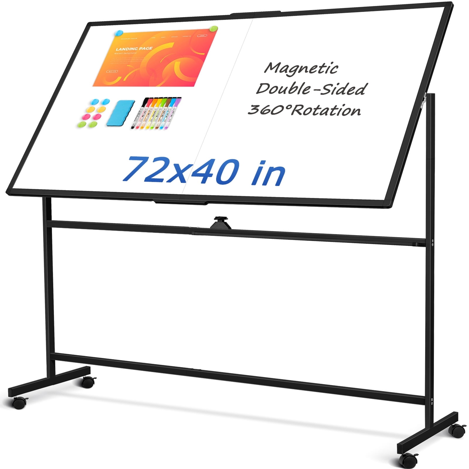 DOLLAR BOSS Rolling Whiteboard on Wheels 72"x40" Double-Sided Dry Erase Board with Stand Big White Board with Stand Large Whiteboard Portable Magnetic Mobile White Board, Black