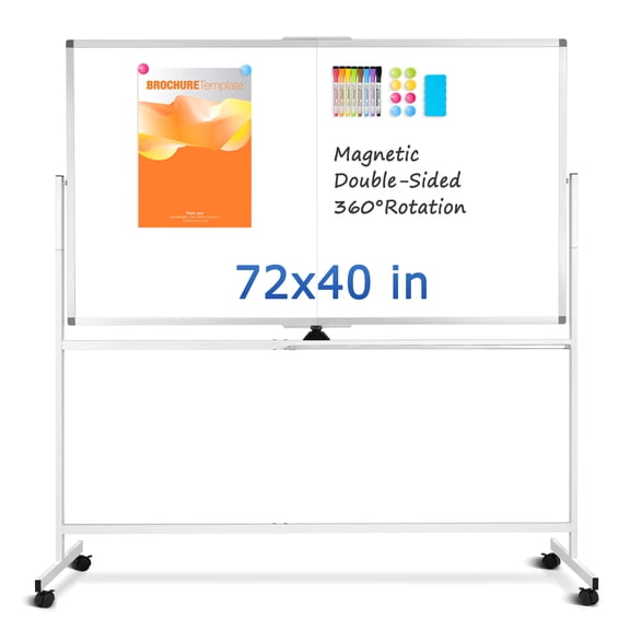 DOLLAR BOSS Rolling Whiteboard on Wheels 72"x40" Double-Sided Dry Erase Board with Stand Big White Board with Stand Portable Magnetic Mobile White Board, White