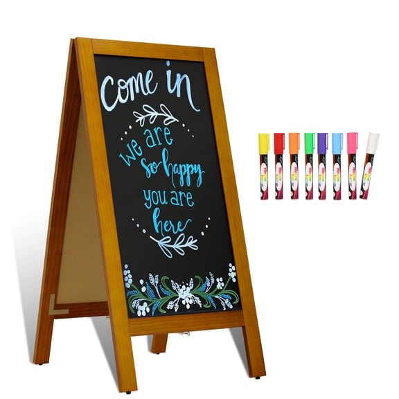 DOLLAR BOSS Wooden Sandwich Board Signs Outdoor A Frame Chalkboard Sign, Solid Wood A-Frame Sign Burlywood Double-Sided Magnetic Board, Chalkboard Menu Board, for Restaurants, Cafés, Weddings