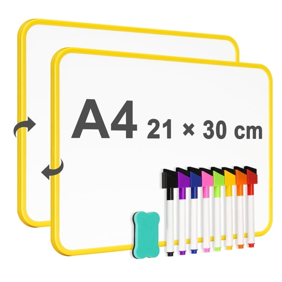DOLLAR BOSS Writing Board Handheld Whiteboard 12"x8" Small White Board with 1 Erase 8 Markers Doublu-sided Dry Erase Lapboards Handheld Personal White Boards for Students Whiteboard Office, Yellow