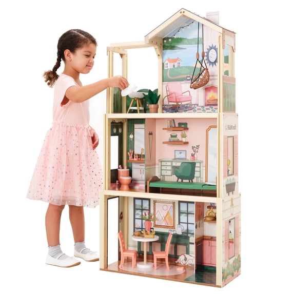 KidKraft Click & Play Fully Assembled Pop-Up Wooden Dollhouse; 50 Pieces